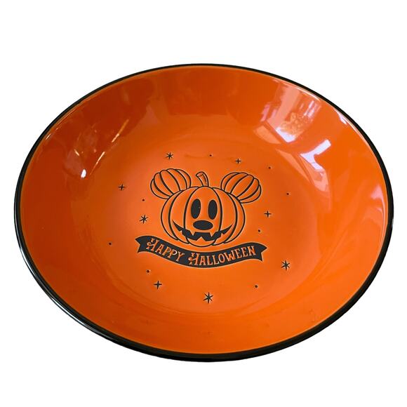 Disney Mickey Mouse HALLOWEEN Pumpkin Serving Bowl Candy Dish Black & Orange New - Picture 3 of 8
